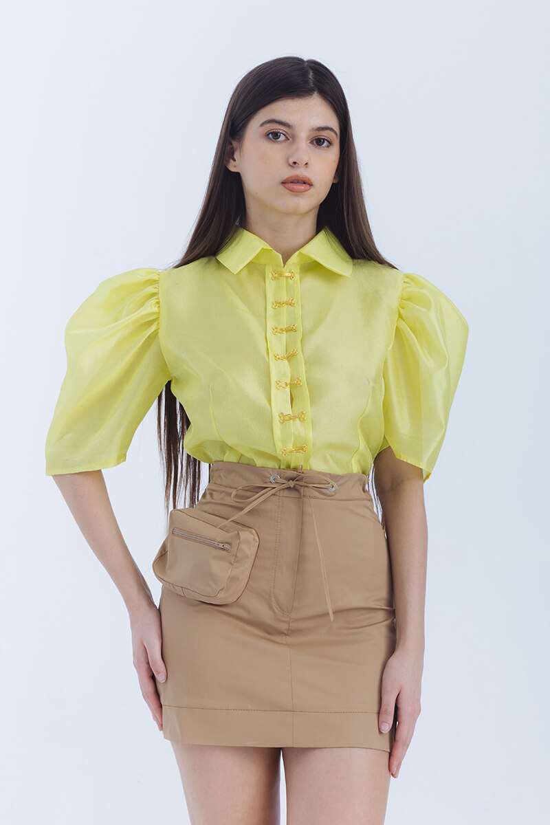Top cu maneci bufante, Cactus the brand, galben, 34 EU