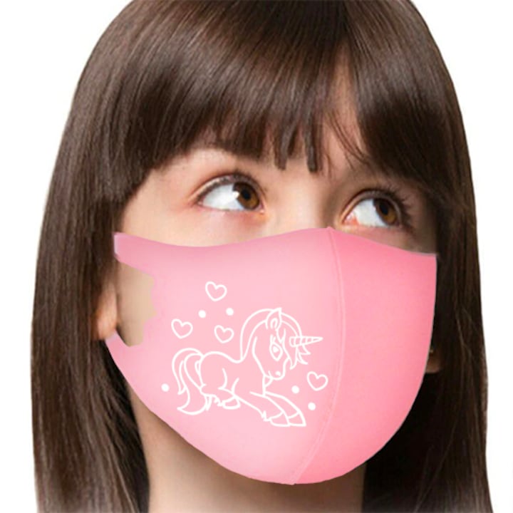 Unikornis II - 3D fazonú gyerek szájmaszk, rózsaszín