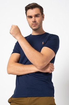 Polo Ralph Lauren, Tricou slim fit din bumbac cu logo discret pe piept, Bleumarin inchis Polo Ralph Lauren, Tricou slim fit din bumbac cu logo discret pe piept, Bleumarin inchis