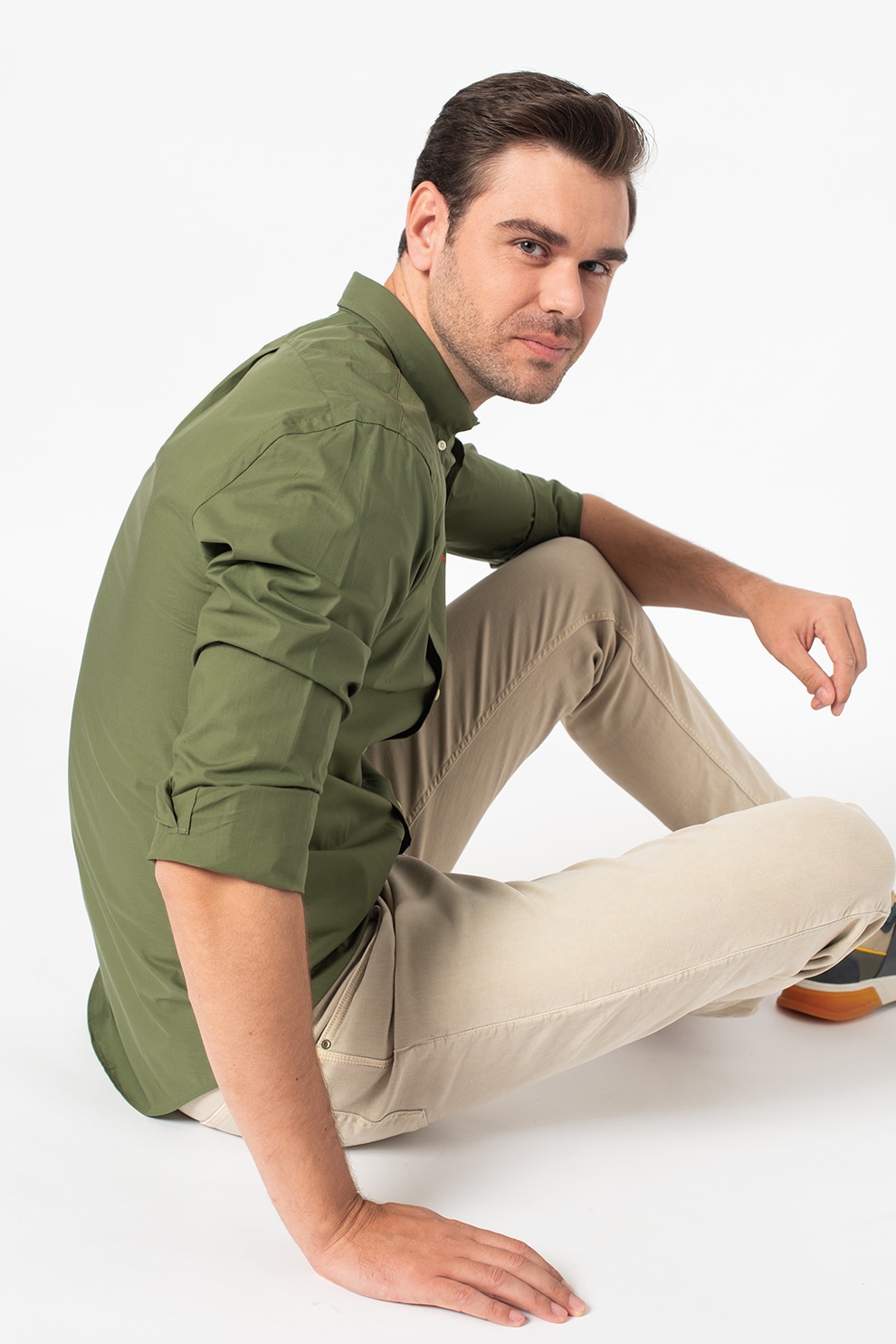 Polo Ralph Lauren, Camasa slim fit cu guler fixat cu nasturi, Verde feriga