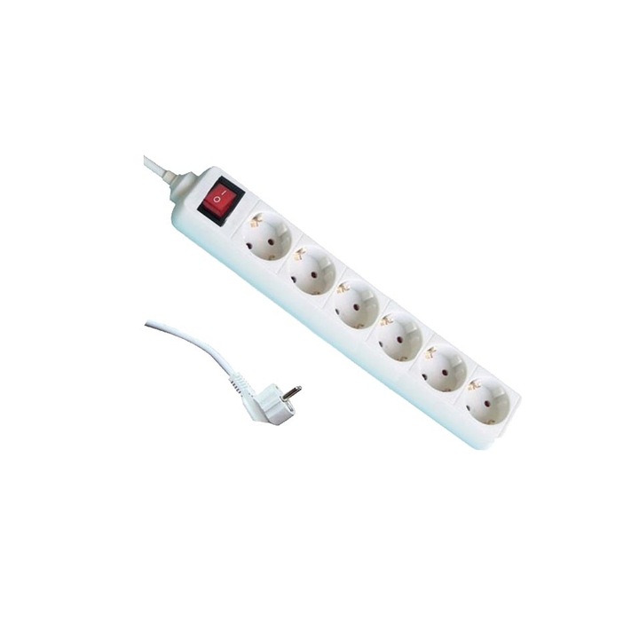 Удължител с 6 гнезда, 1.5mx1.5mm, с ключ, Makalon, 700765