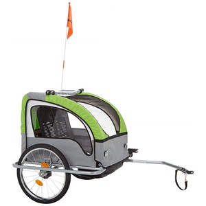 Remorca bicicleta pentru transport copii, Fischer, Comfort, testata Tüv/GS, greutate maxima 23 Kg, verde/antracit, 80x90x90 cm