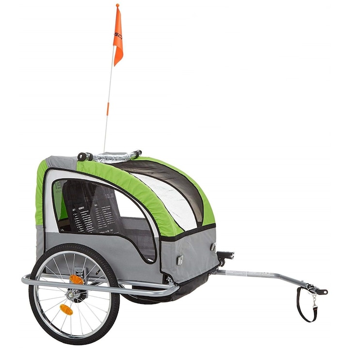 Remorca bicicleta pentru transport copii, Comfort, testata Tüv/GS, Fischer, verde/antracit