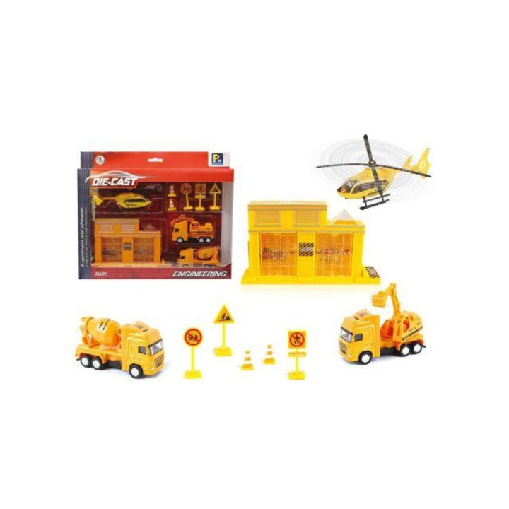 Magic Toys 1234865 Nagy építkezés játékszett járművekkel és épülettel