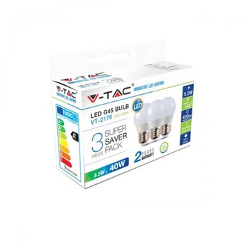 Set 3 becuri V-Tac, E27, G45, 5.5W, 2700K Set 3 becuri V-Tac, E27, G45, 5.5W, 2700K