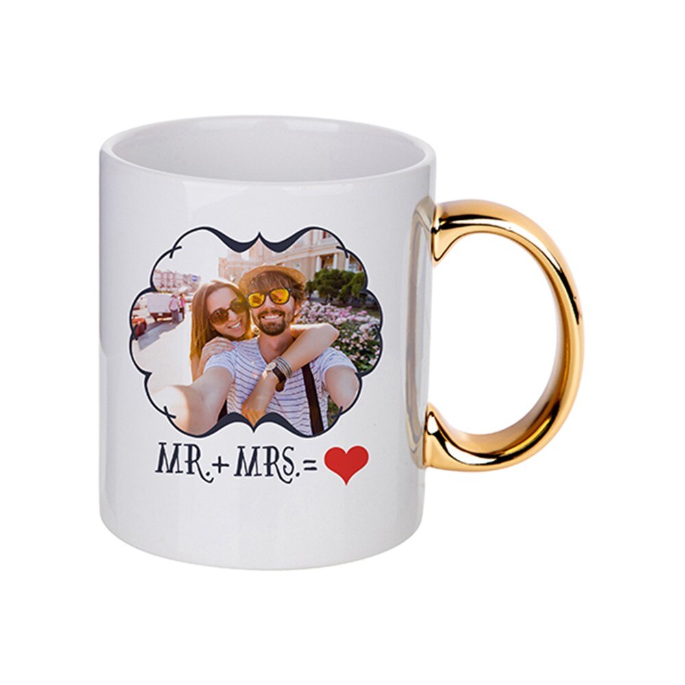 Cana personalizata cu maner auriu 300 ml