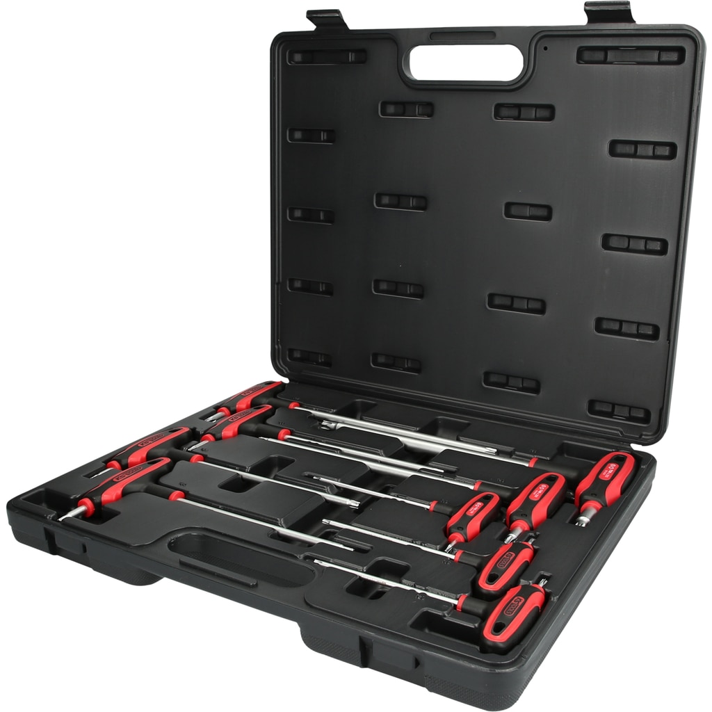 Set chei torx cu gaura, cu maner T, TB10-TB50, KS Tools, 9 piese, Negru/Rosu