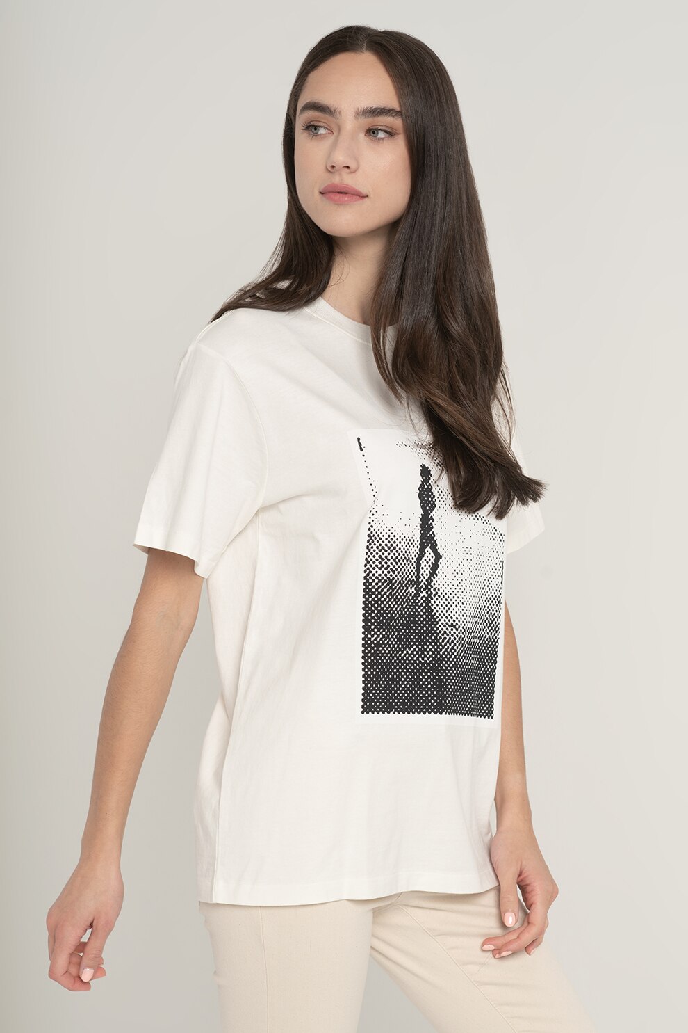 Marc O'Polo, Tricou lejer cu imprimeu grafic, Alb/Negru, L