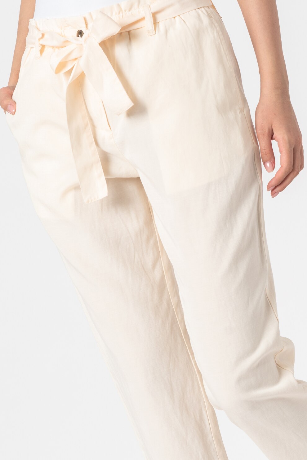 Marc O'Polo, Pantaloni crop din amestec de in, Crem, S