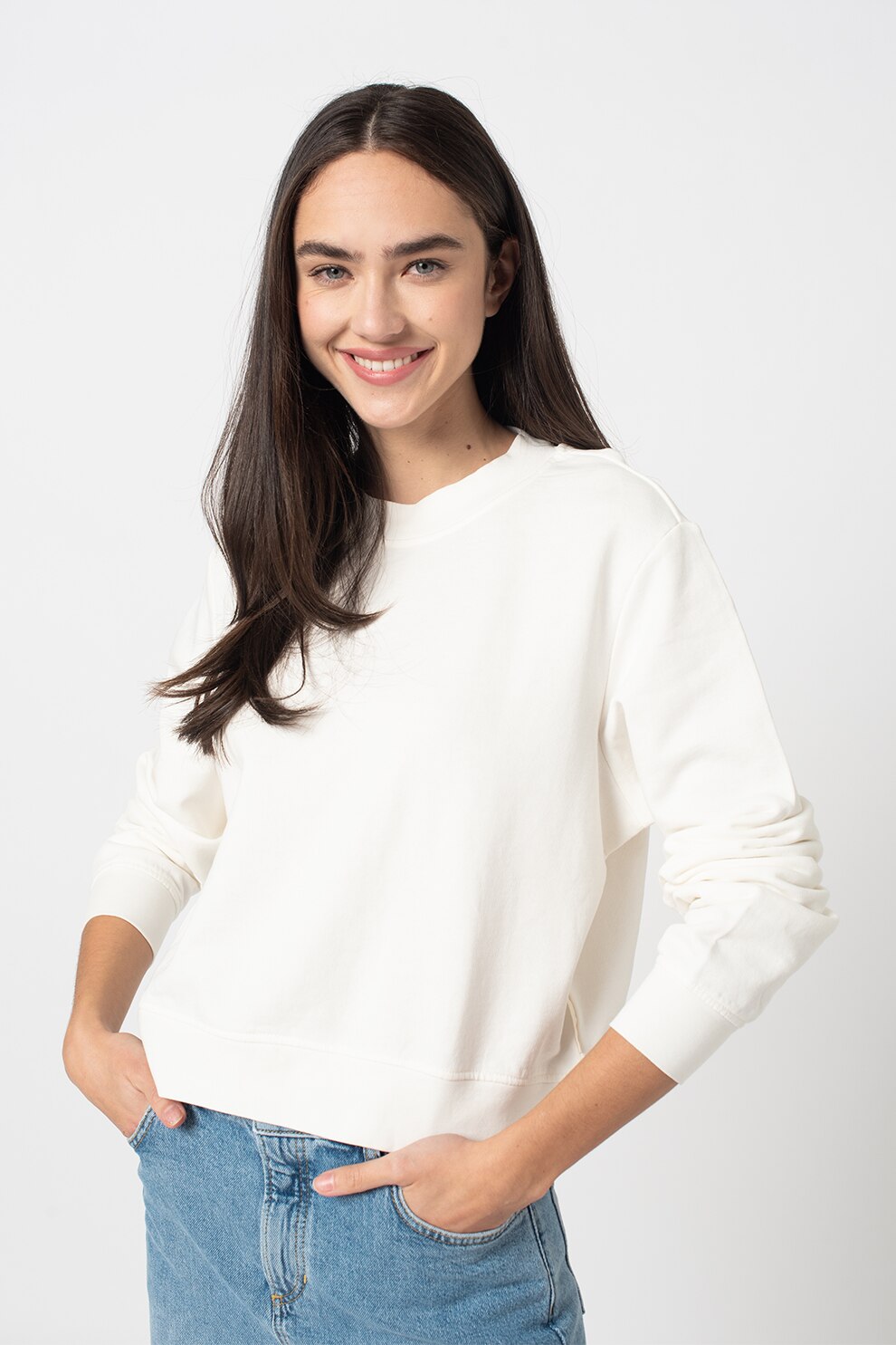 Marc O'Polo, Bluza sport cu decolteu la baza gatului si maneci cazute, Alb