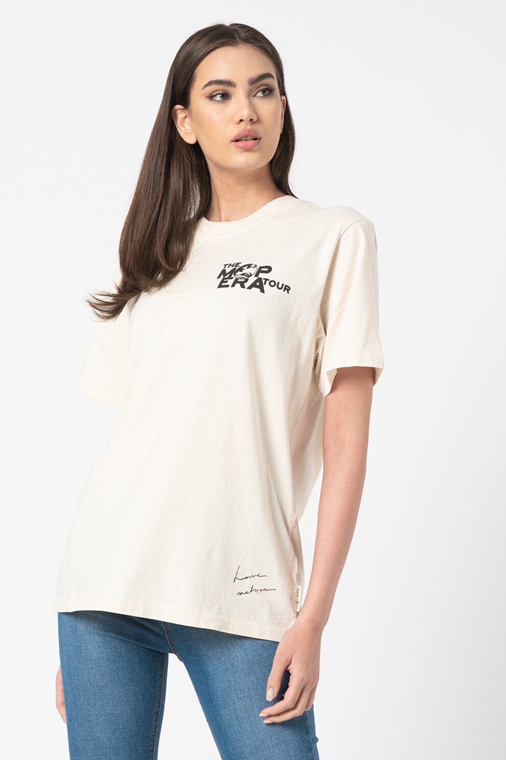 Marc O'Polo, Tricou lejer cu imprimeu logo, Crem/Negru