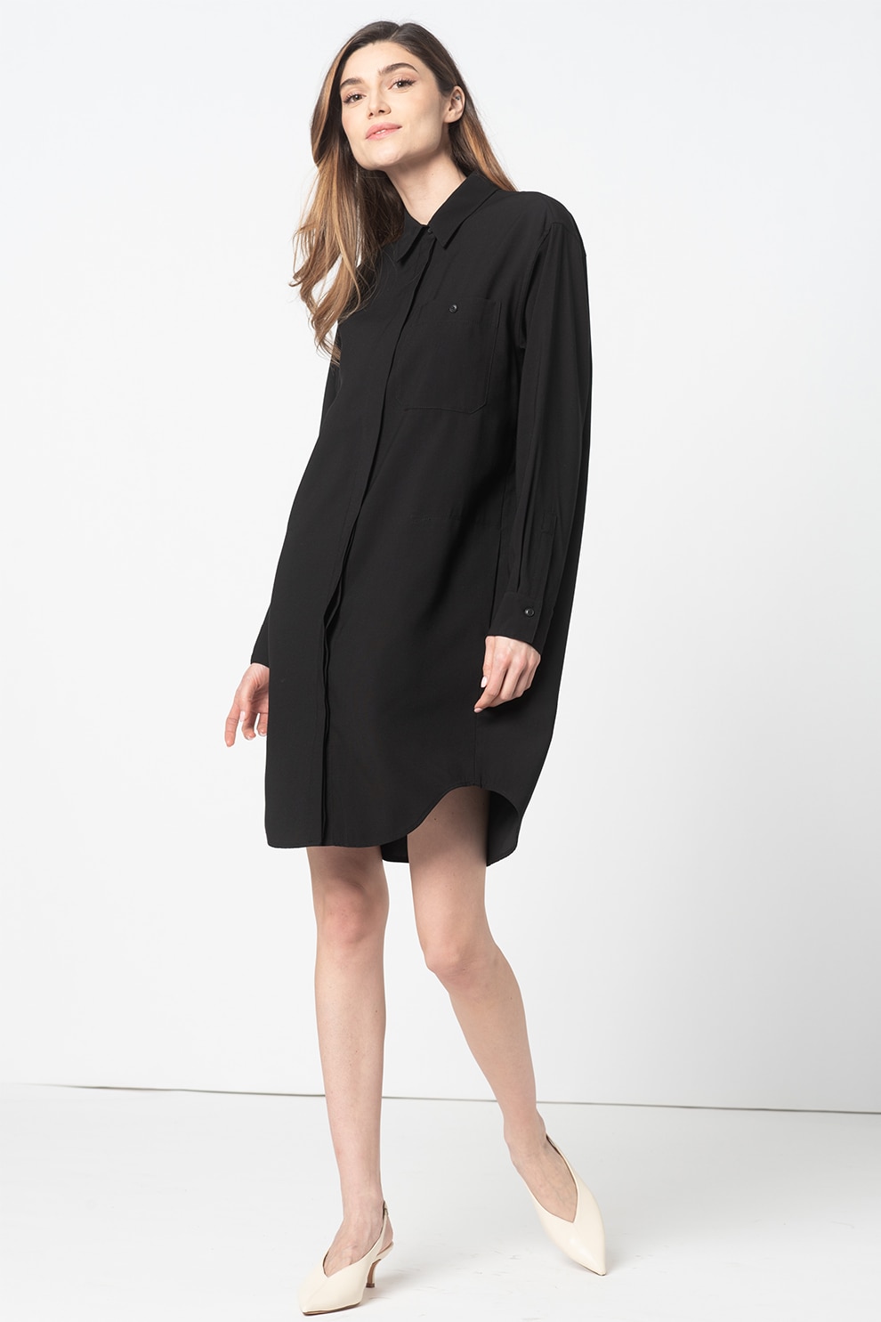 Marc O'Polo, Rochie mini tip camasa cu buzunar pe piept, Negru