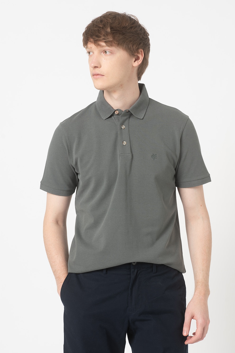 Marc O'Polo, Tricou polo din amestec de lyocell, Gri inchis