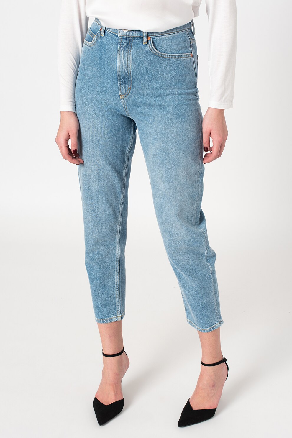 Marc O'Polo, Blugi conici cu talie inalta, Albastru deschis, W27-L32