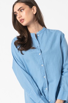 Marc O'Polo, Camasa din amestec de in cu guler Mao, Albastru lavanda Marc O'Polo, Camasa din amestec de in cu guler Mao, Albastru lavanda