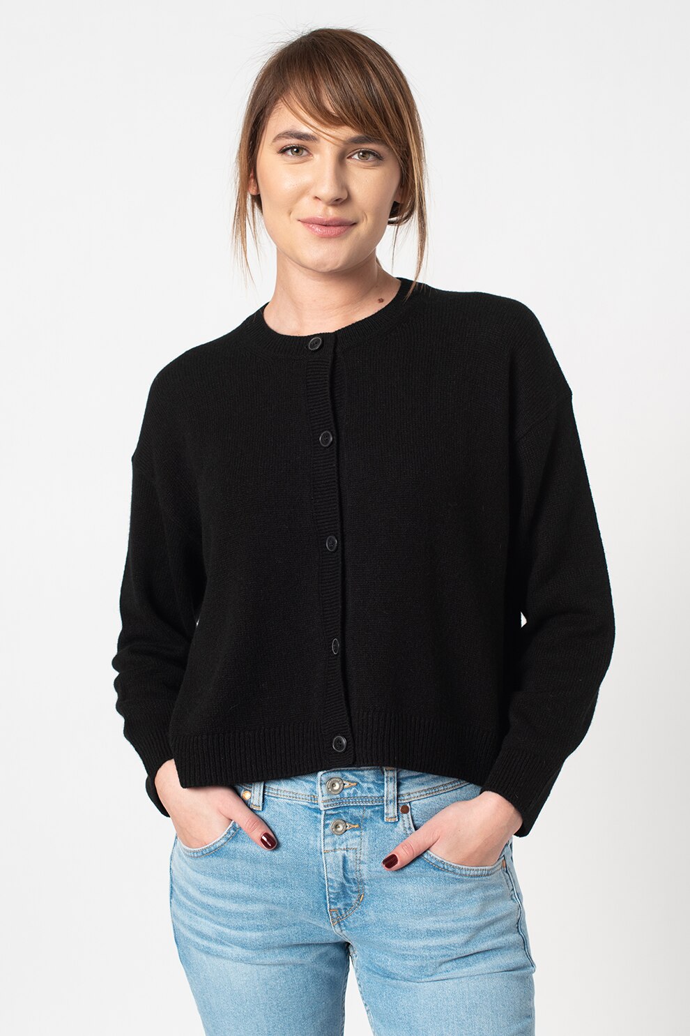 Marc O'Polo, Cardigan din amestec de lana alpaca, cu nasturi, Negru