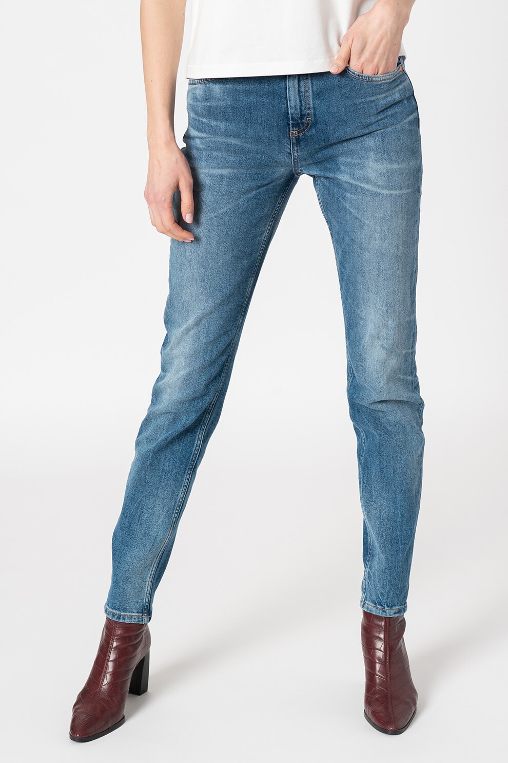 Marc O'Polo, Blugi drepti cu aspect decolorat, Bleu/Albastru inchis, W25-L30