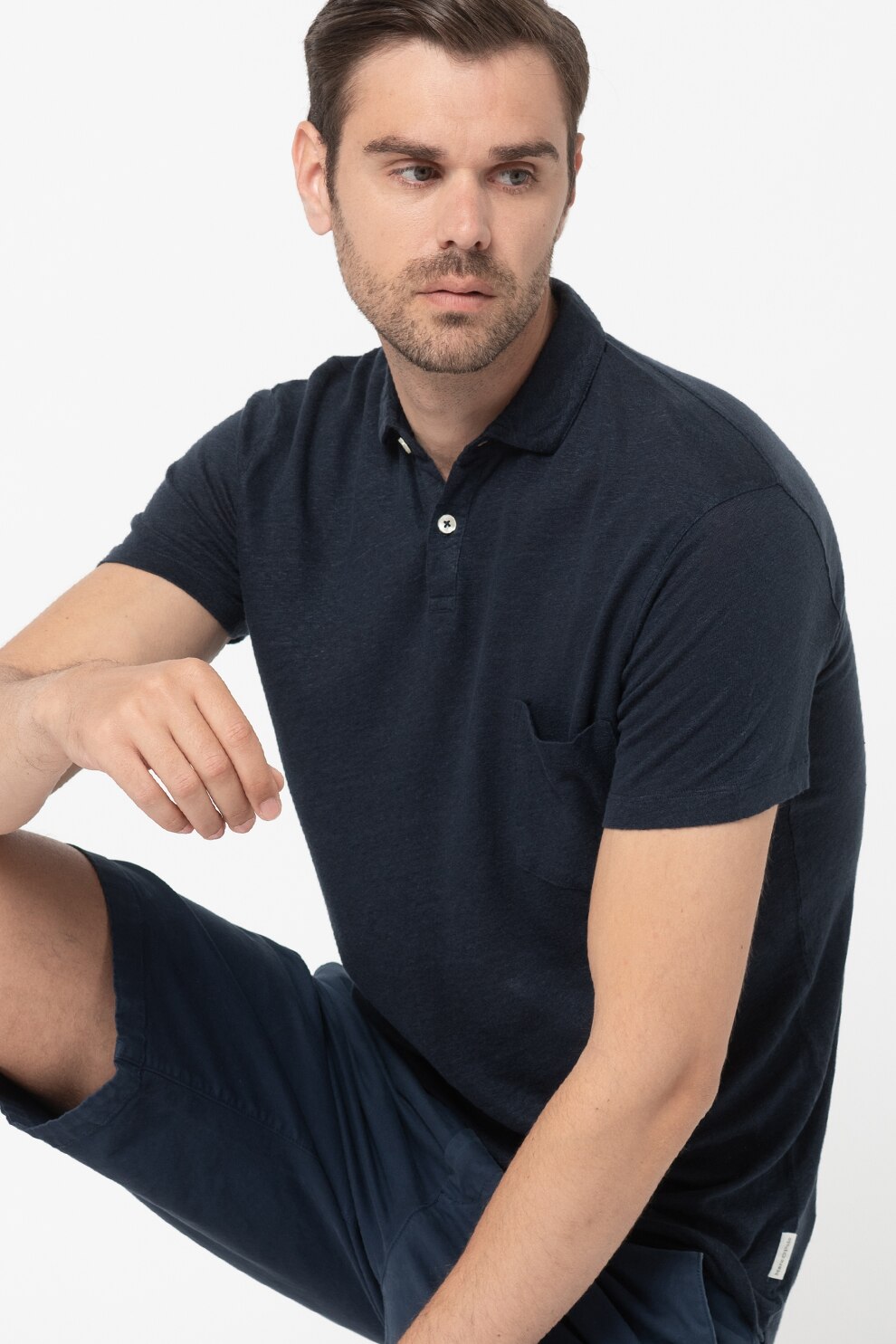 Marc O'Polo, Tricou polo de in cu buzunar aplicat, Bleumarin