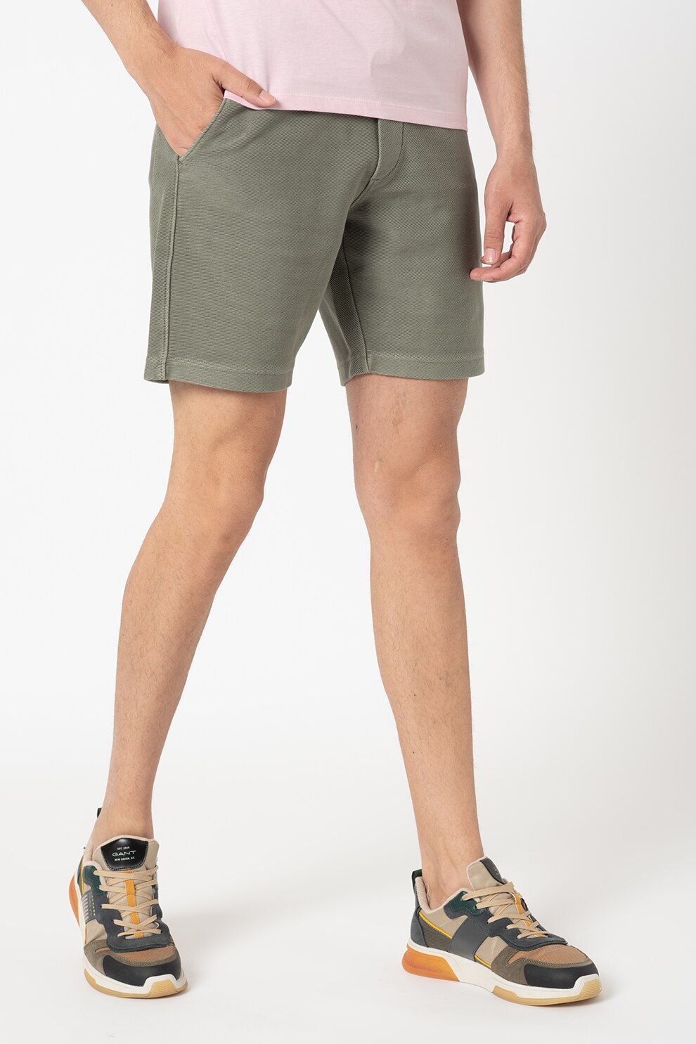 Marc O'Polo, Pantaloni scurti striati de bumbac organic cu snur, Verde sparanghel