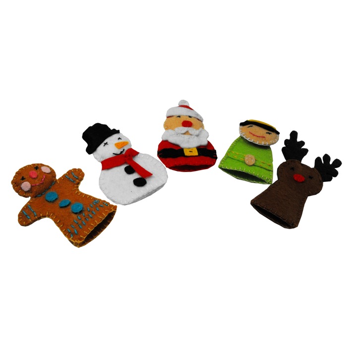 Set jucarii pentru deget, Mos Craciun si prietenii sai finger toys, Multicolor, 5 buc/set