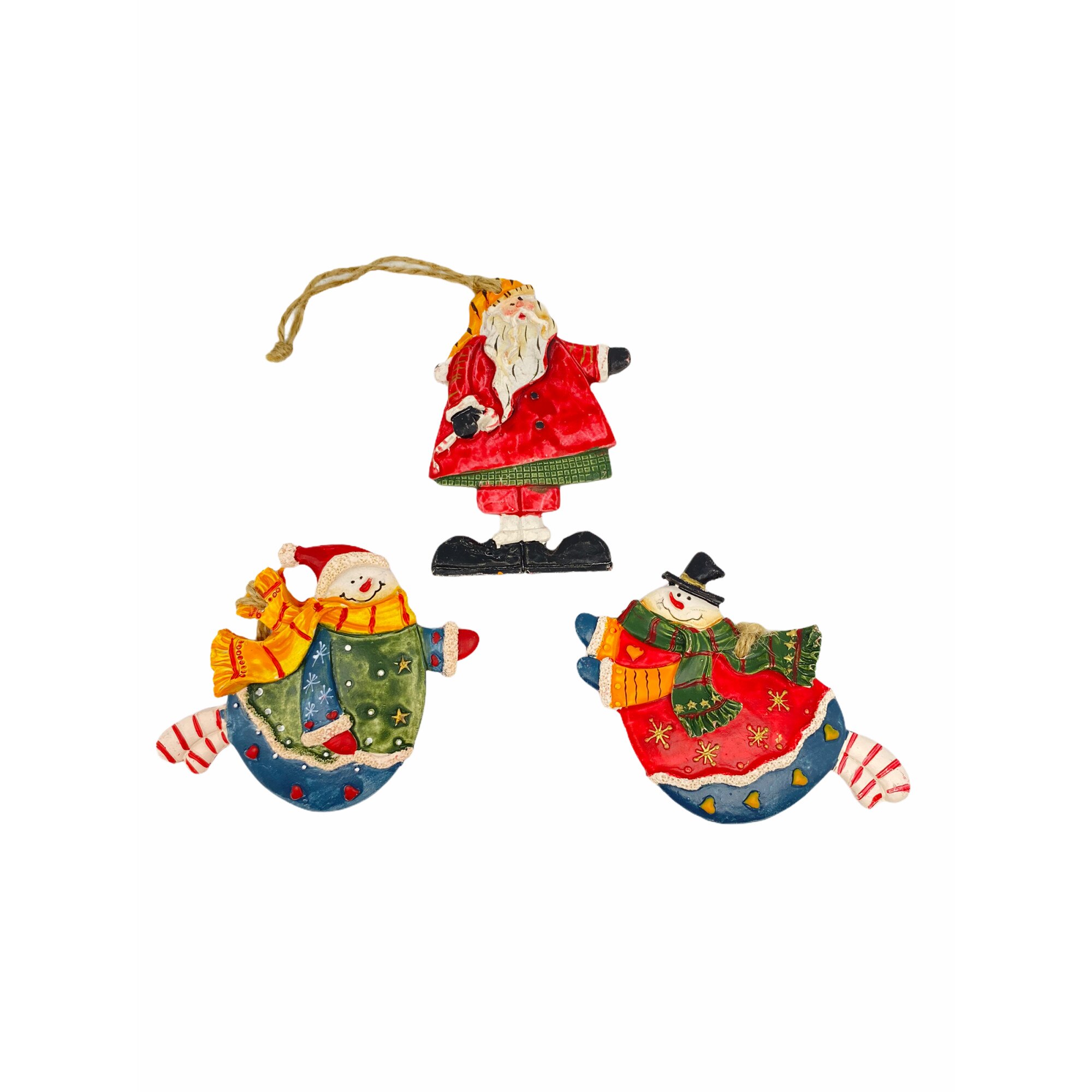 Set 3 decoratiuni brad, Mos Craciun, Om de zapada, Atelier, Ceramica, Multicolor