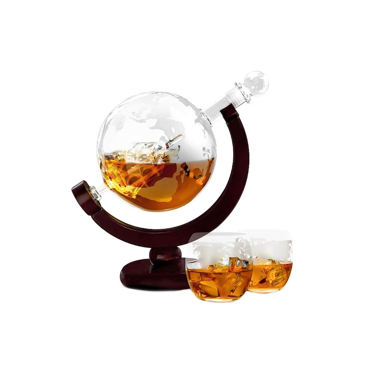 Комплект декантер Doty, The Earth, Дизайн на глобус, 2 чаши, 850 ml