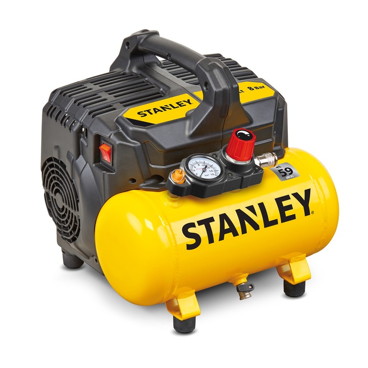 Компресор Stanley SILTEK DST 100/8/6, 1 к.с., 230 V, 2 цилиндъра, 6 л капацитет разширителен съд, 105 л/мин дебит