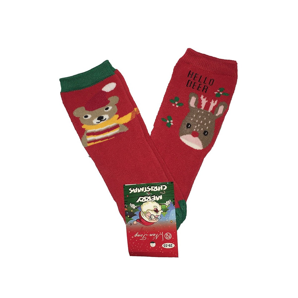 Set 2 perechi sosete copii, Craciun ,cu ren si urs, multicolor, 29/33