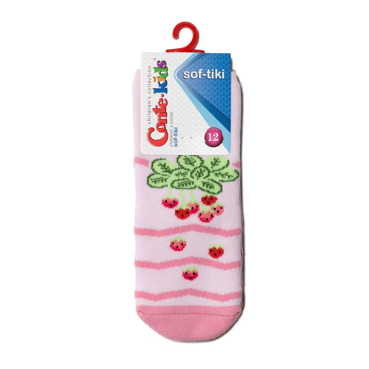 Чорапи Conte Kids Sof-Tiki 472, Принт с ягода, Неплъзгащи се, Светлорозов, Розово