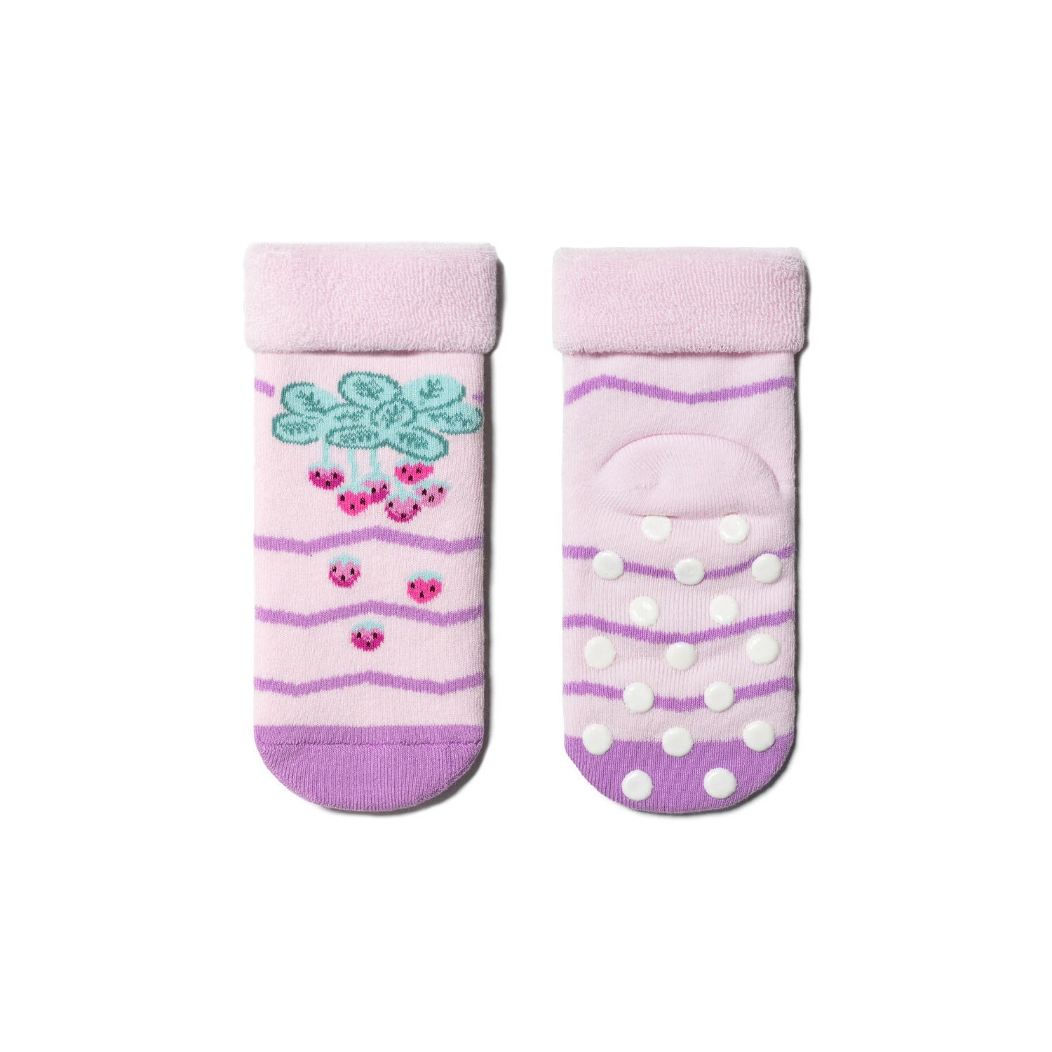 Sosete flausate antiderapante cu model capsuni, Conte Kids Sof-Tiki 472, Mov