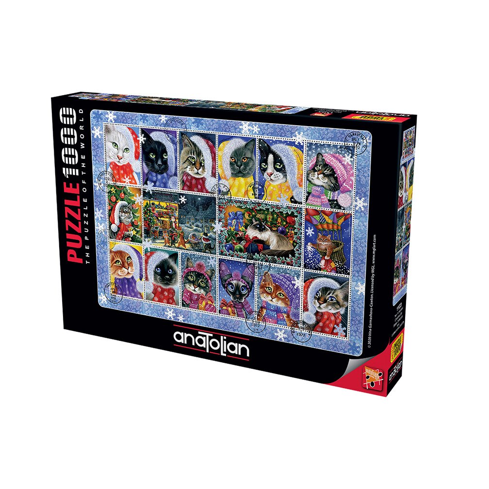 Puzzle Anatolian - Pisica de Craciun, o colectie de timbre, 1000 piese