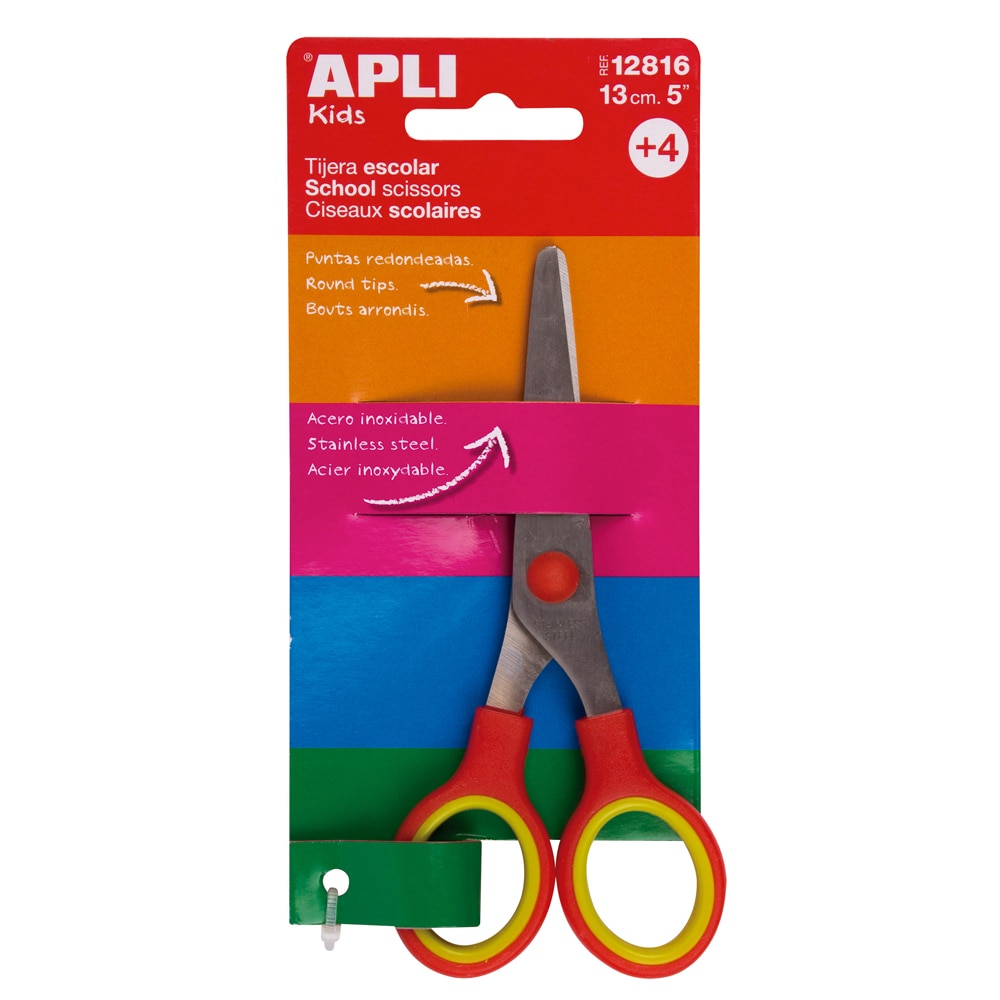 Foarfeca scolari Apli, grip rosu, 13cm, taiere dreapta