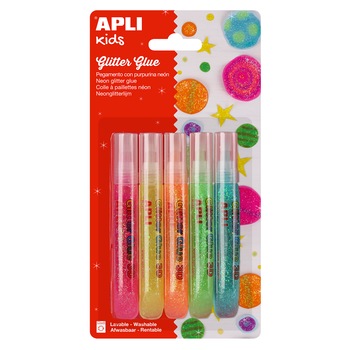 Lipici cu sclipici, culori fluorescente, 5 culori/set Lipici cu sclipici, culori fluorescente, 5 culori/set