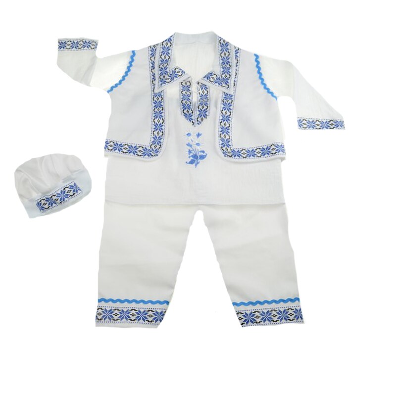 Costum traditional pentru baieti 4 piese Mini Junior CEB-42, Alb, 74 cm