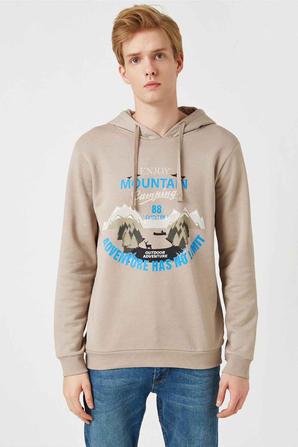 KOTON, Hanorac cu imprimeu, Grej/Albastru, S