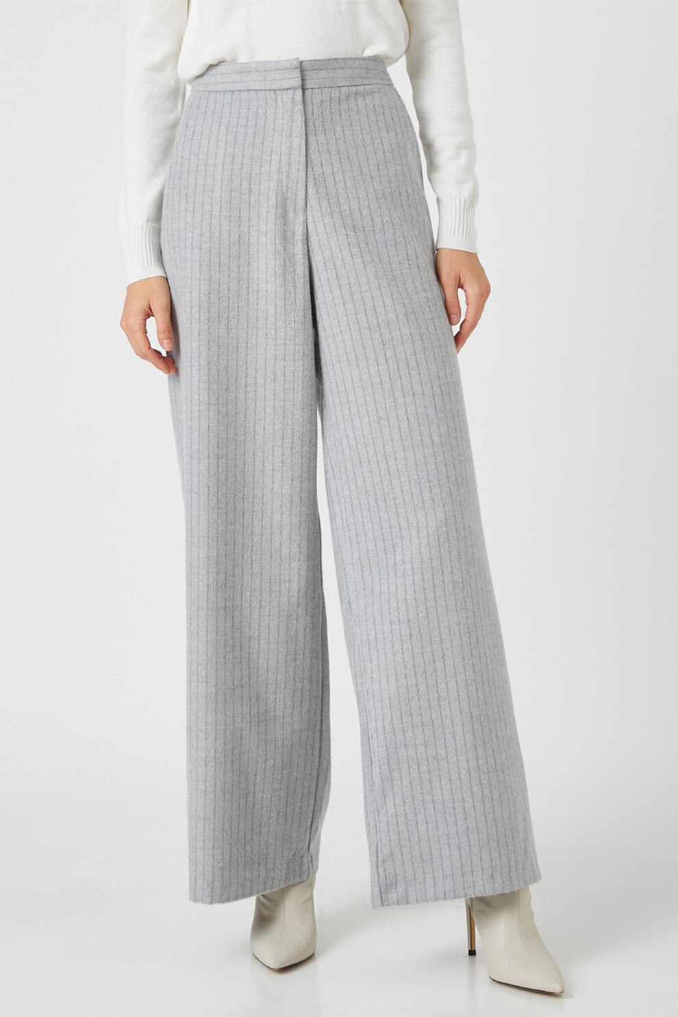 KOTON, Pantaloni palazzo cu dungi discrete, Gri deschis, L