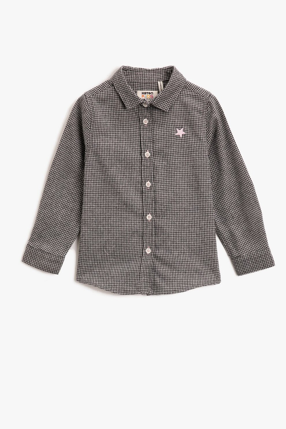 KOTON, Camasa cu imprimeu houndstooth si detaliu brodat pe piept, Negru/Alb, 110-116 CM