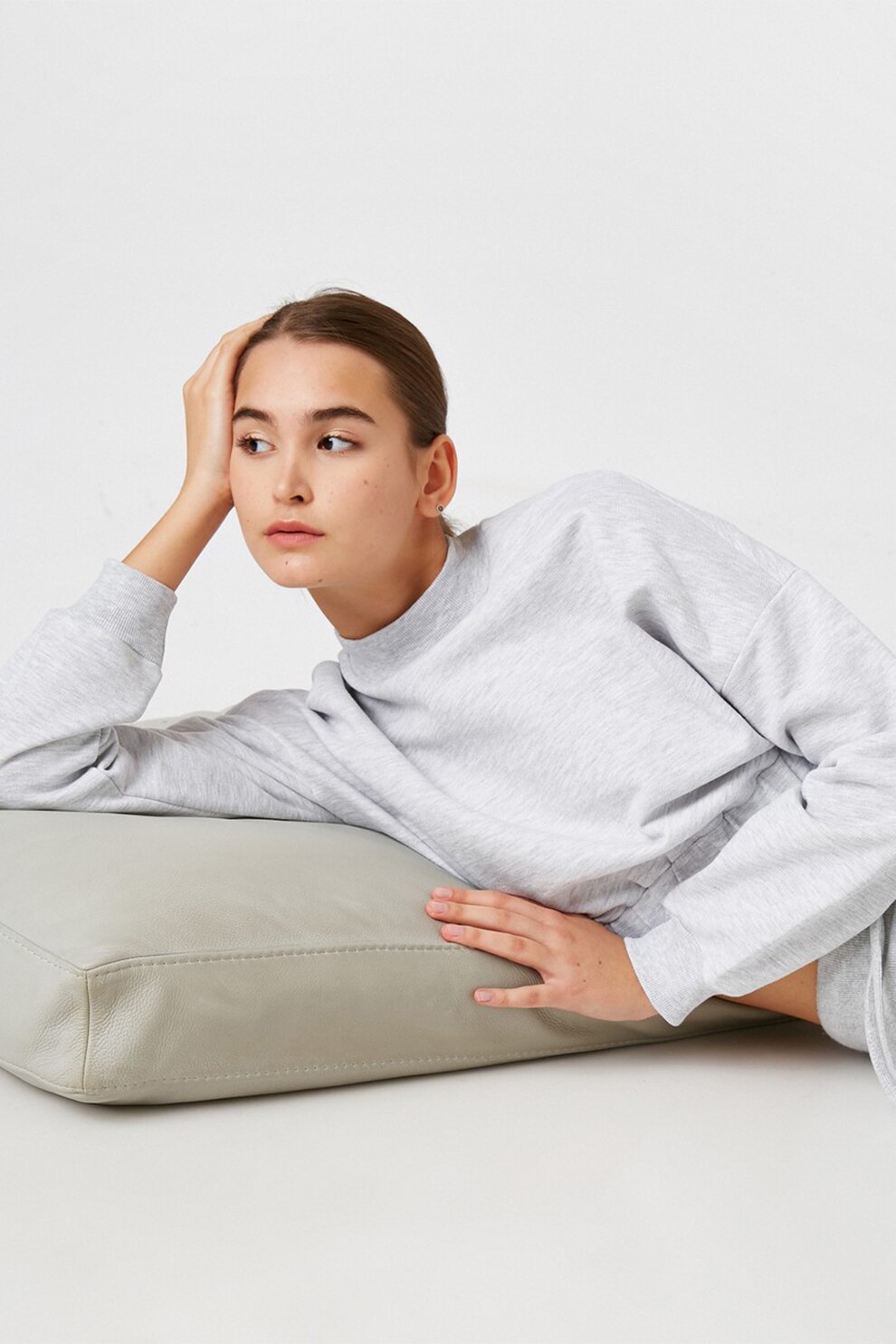 KOTON, Bluza sport crop de bumbac, Gri deschis, L