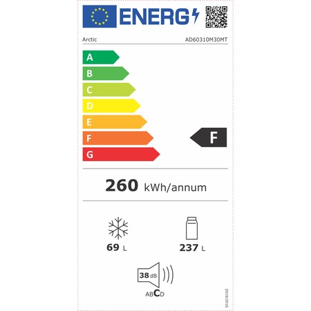 Frigider cu 2 usi Arctic AD60310M30MT, 306 l, Clasa F, Garden Fresh, Eco LED, H 175 cm, Argintiu