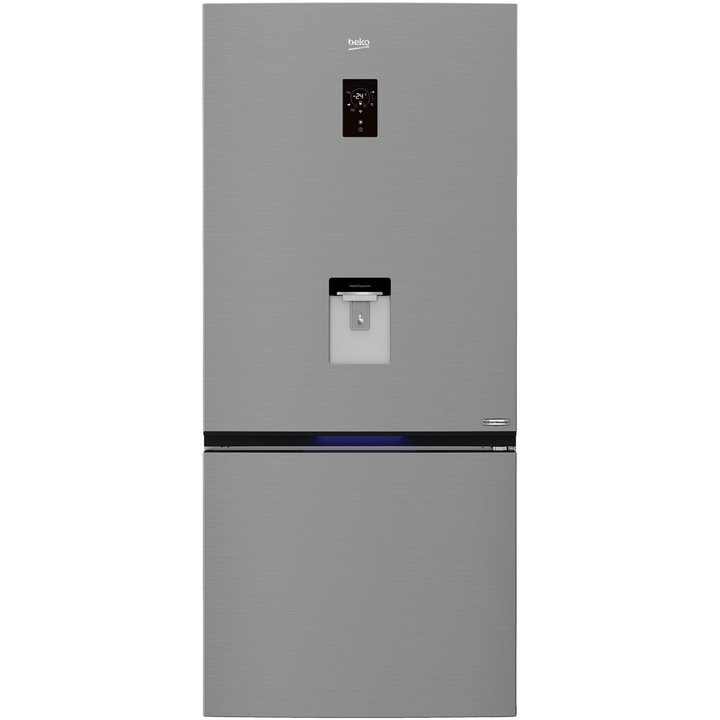 Combina frigorifica Beko RCNE720E30DXPN, 611 l, NeoFrost, Dispenser Apa, Control touch, Clasa F, H 191.5 cm, Argintiu