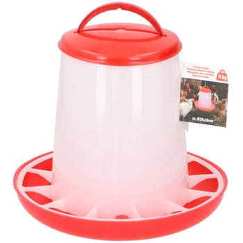 Hranitor pentru pasari EDCO, cu maner, capacitate 3L, rosu/alb Hranitor pentru pasari EDCO, cu maner, capacitate 3L, rosu/alb