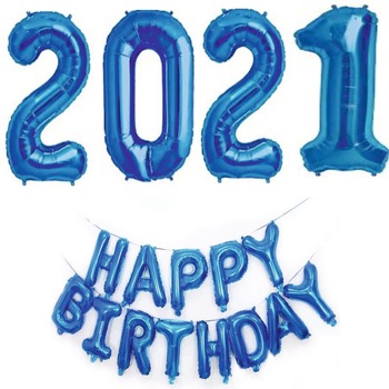 Set baloane Revelion 2021 , Happy Birthday , cifre 1 metru albastru Set baloane Revelion 2021 , Happy Birthday , cifre 1 metru albastru