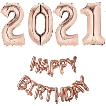 Set baloane Revelion 2021 , Happy Birthday , cifre 1 metru roz gold Set baloane Revelion 2021 , Happy Birthday , cifre 1 metru roz gold