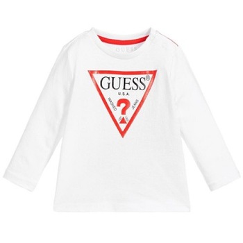 Bluza baiat Guess alb cu logo rosu Bluza baiat Guess alb cu logo rosu