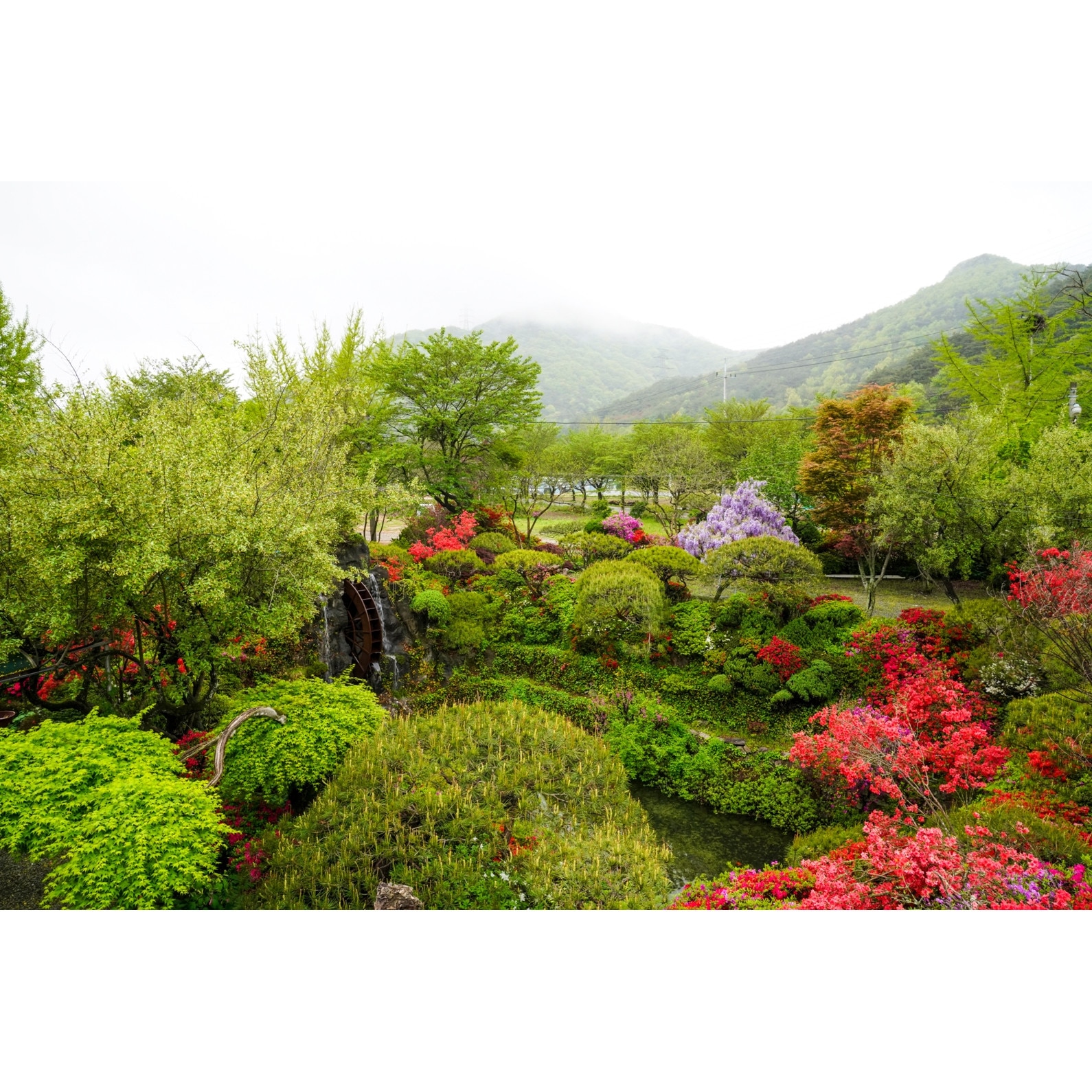 Fototapet Gradina cu Moara de Apa - 180x120 cm