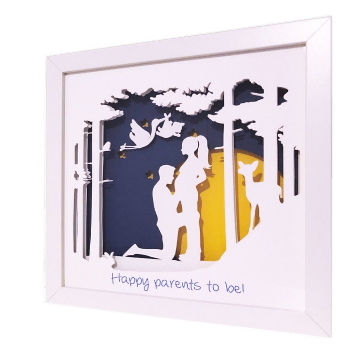 Tablou 3D, luminos, personalizabil pentru familii/gravide/femei insarcinate, Noor Handmade Atelier, 25 x 25cm