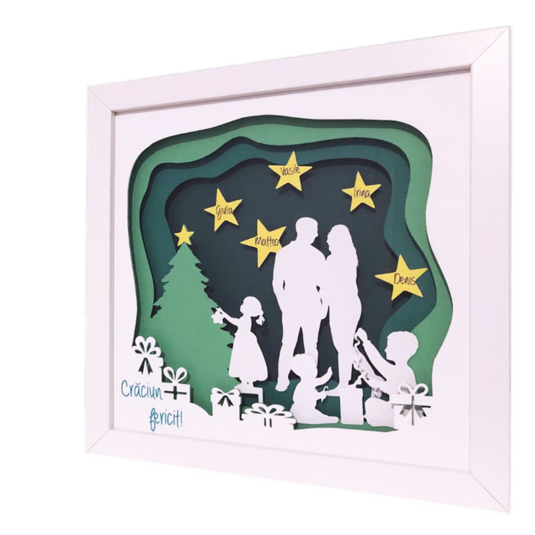 Tablou 3D, luminos, personalizabil, pentru nasi/fini/parinti/bunici de Craciun, Noor Handmade Atelier, 25 x 25cm