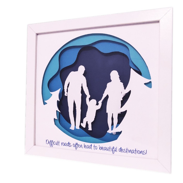 Tablou 3D, luminos, personalizabil cu tematica de Craciun pentru familie/bunici/parinti, Noor Handmade Atelier, 25 x 25cm