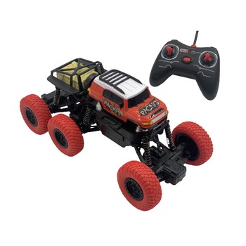 Masinuta de teren, Monster Road 4x4, Off-Road, 6 roti, cu telecomanda – Rosu/Negru Masinuta de teren, Monster Road 4x4, Off-Road, 6 roti, cu telecomanda – Rosu/Negru