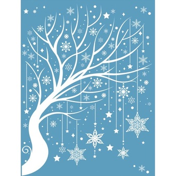 Sticker pentru geam - copac inzapezit impodobit cu fulgi, 50 x 35 cm Sticker pentru geam - copac inzapezit impodobit cu fulgi, 50 x 35 cm